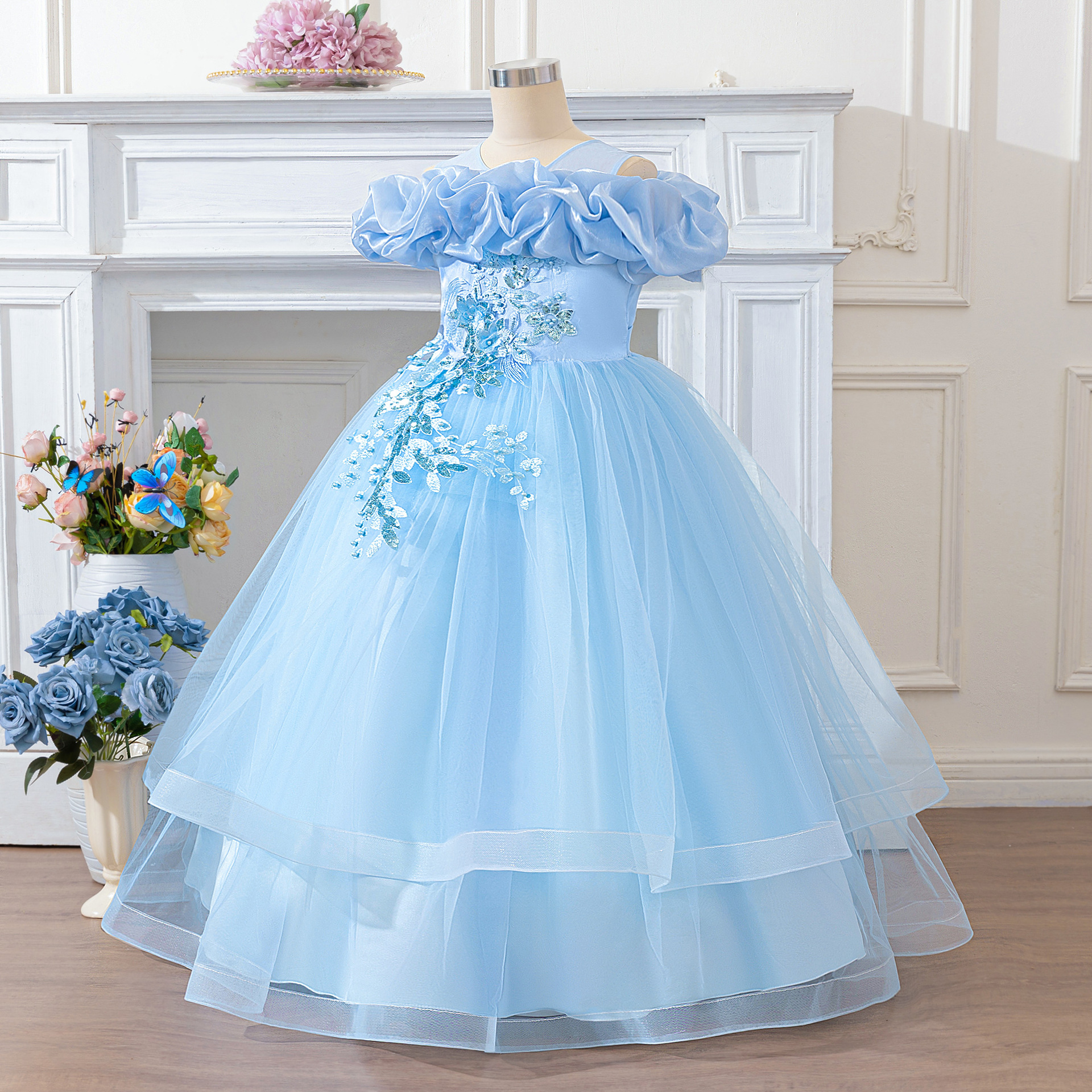 Nueva ropa para niños, falda de vestir para niñas, falda de tutú de hilo de red para niños grandes, vestido largo de estilo occidental, vestido de princesa para niños, mujer