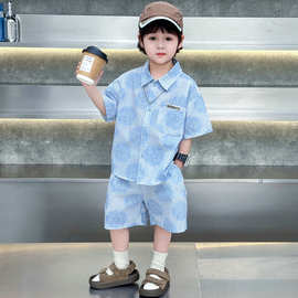 男童夏季衬衫短袖套装2026新款儿童洋气网红酷帅两件套宝宝夏衣服