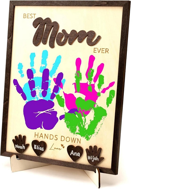 Cross-border new product wooden desktop ornament Father's Day gift wooden handprint engraving plaque creative handprint frame decoration Cross-border new product wooden desktop ornament Father's Day gift wooden handprint engraving plaque creative handprint frame decoration