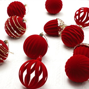 Cross-border Christmas Decorative Ball Plastic Painted Flocking Ball Christmas Tree Hanging Ball Hanging Ornaments Scene Arrangement Supplies Decorations