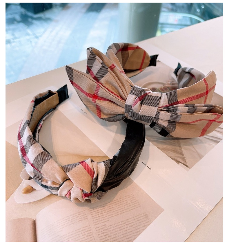 120g Weight Headwear Classification Festival Occasion Bow Knot Pattern Women'S Gender Retro Style Retro Lattice Double-layer Bow Twisted Headband 17