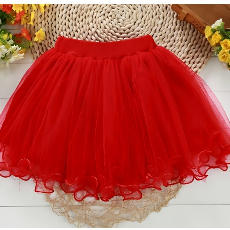 Girls' Red Short Skirt with Shiny Beads, New Style Puffy Princess Dress for Children, Suitable for Spring and Autumn