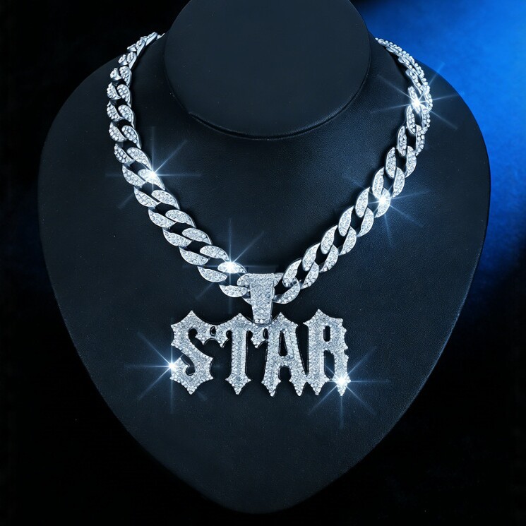 Hip-Hop lleno de diamantes letras de hombre STAR colgante de letras cadena cubana collar punk moda personalidad collar