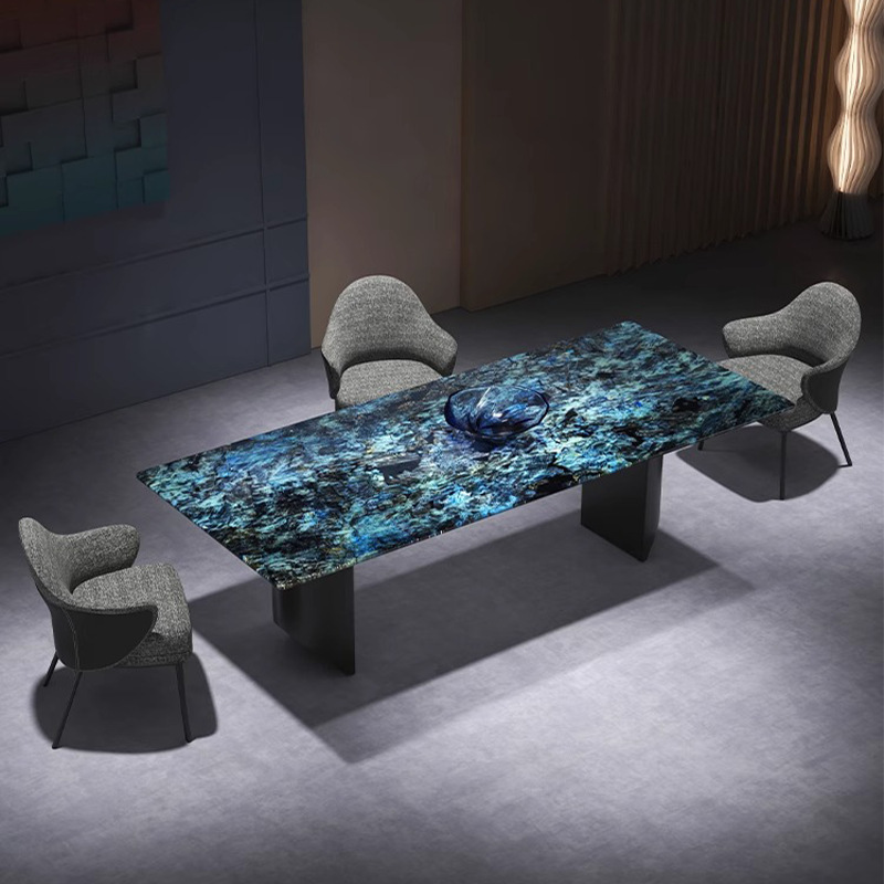 Imported Rectangular Villa Blue Jade Italian Designer Dining Table Marble Italian Natural Luxury Stone Dining Table