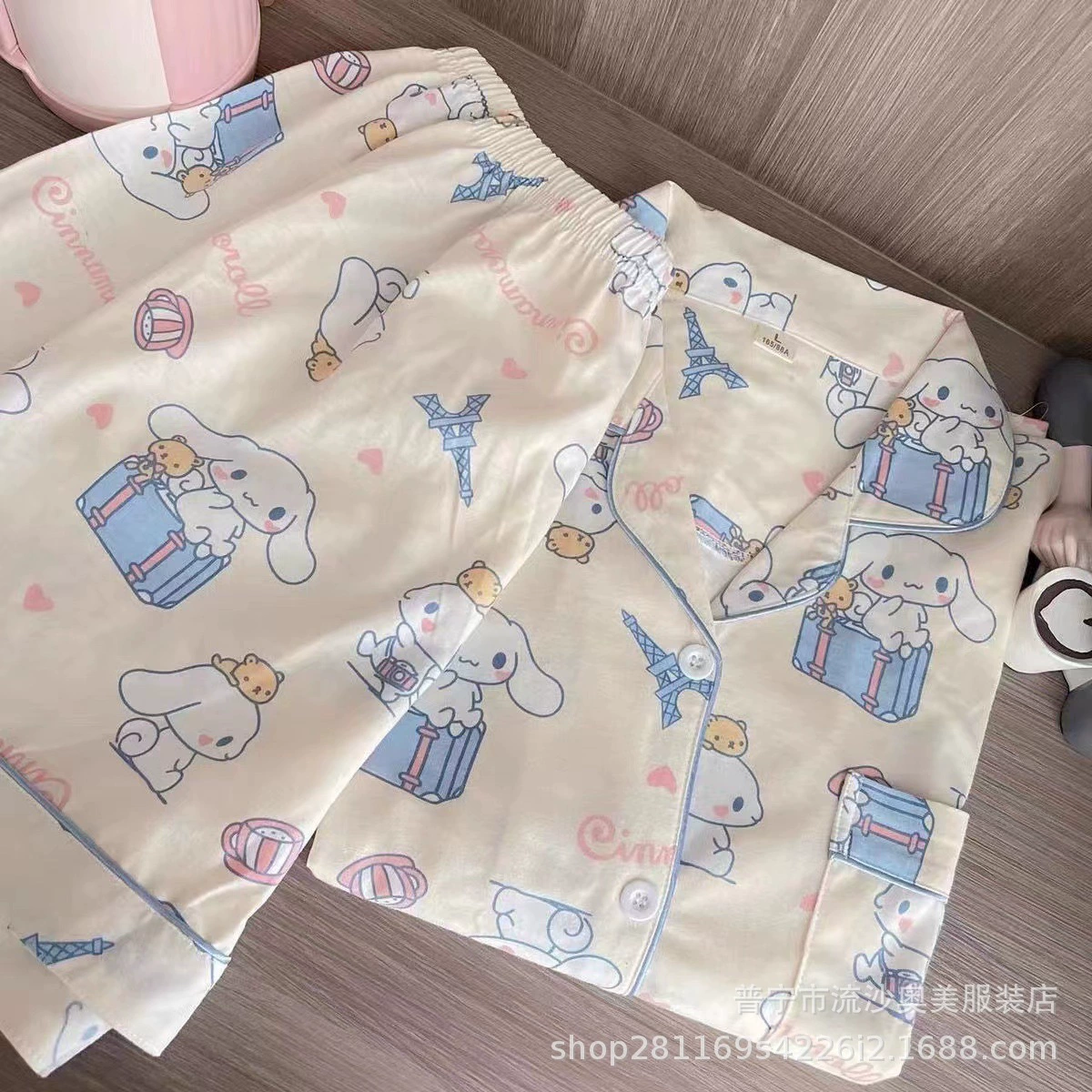 Пижама набор летний милый японский мультфильм, топ с коротким рукавом и шорты на пуговицах, размер XXL