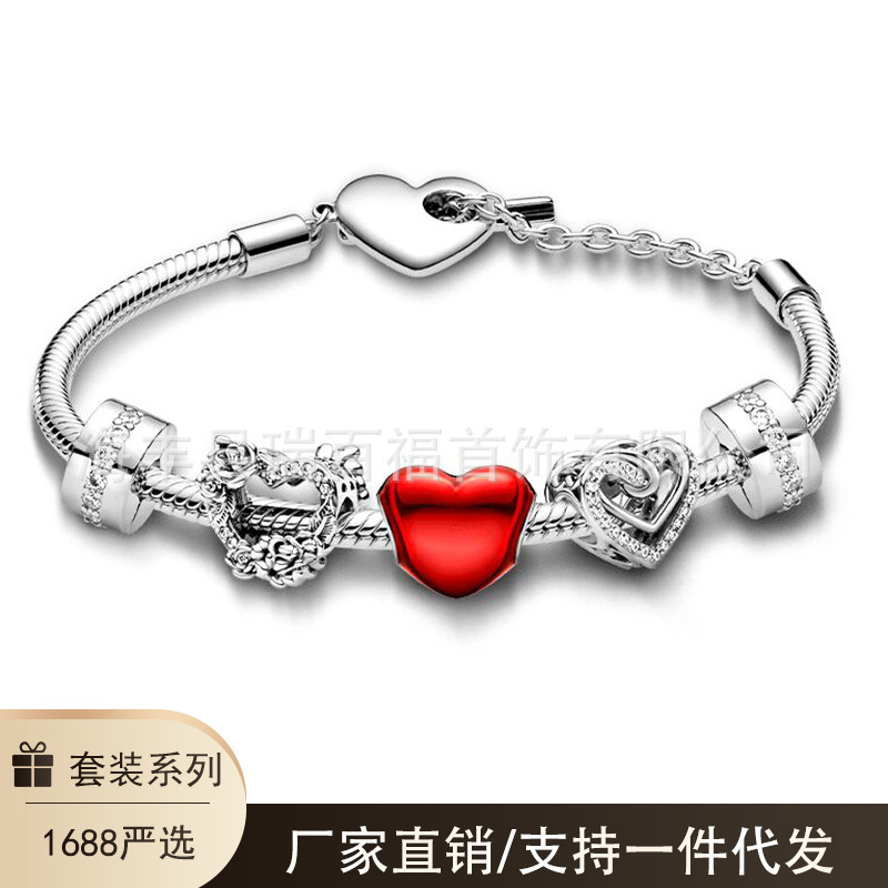 Set de regalo de pulsera DIY chapada en plata 925, estilo Love Ocean, popular, al por mayor