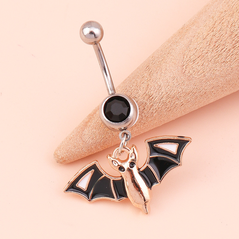 Personalised Bat Belly Button Ring And Halloween Bat Ring Set_voghion.com