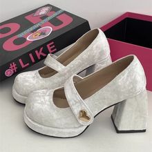 2025年气质新款法式ins风高跟小皮鞋女复古粗跟厚底增高玛丽珍鞋