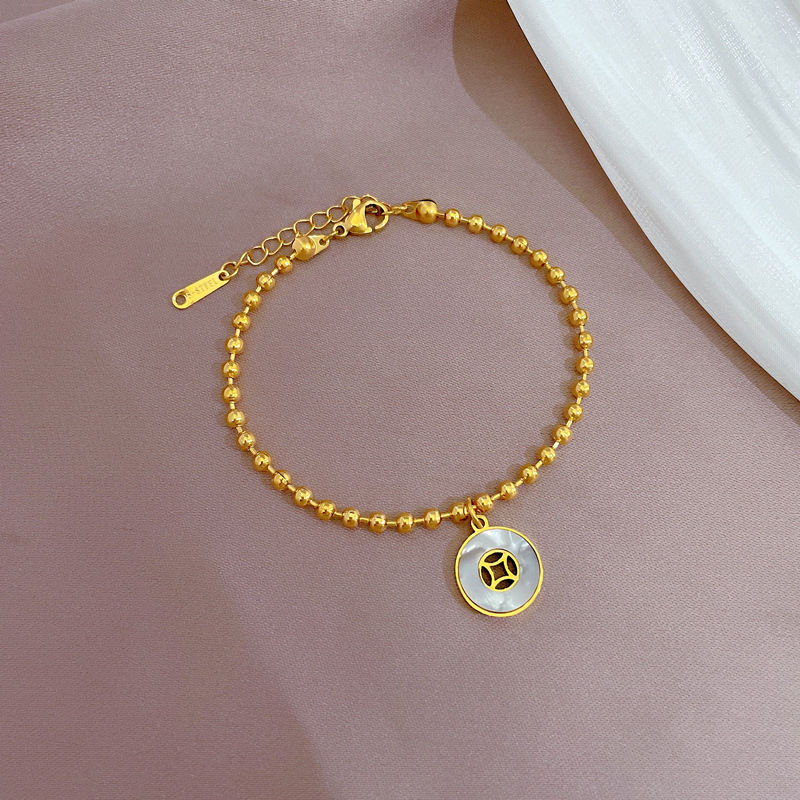 Beaded Charm Bracelet Personalized Titanium Steel Circular Coin_voghion.com