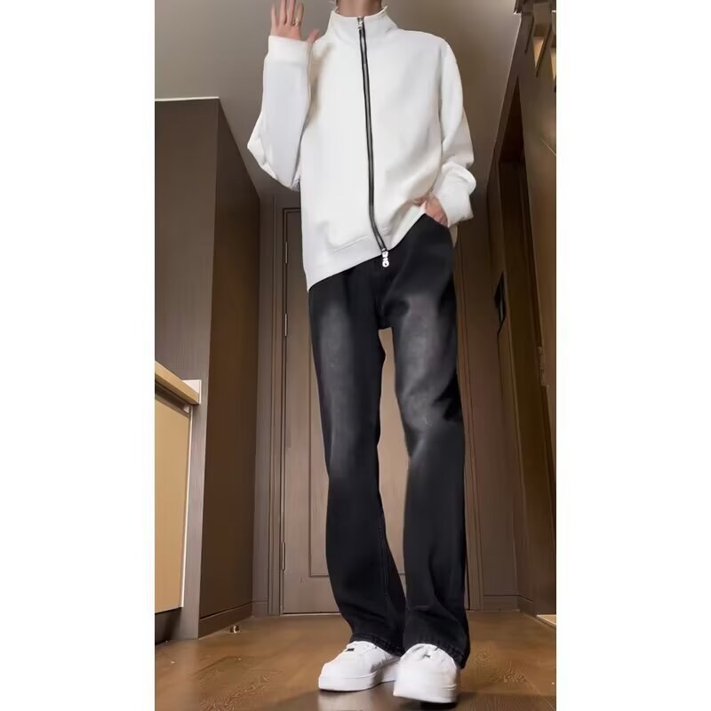 Vaqueros guapos de todo fósforo de la calle americana pantalones holgados de hollín casuales rectos para hombres