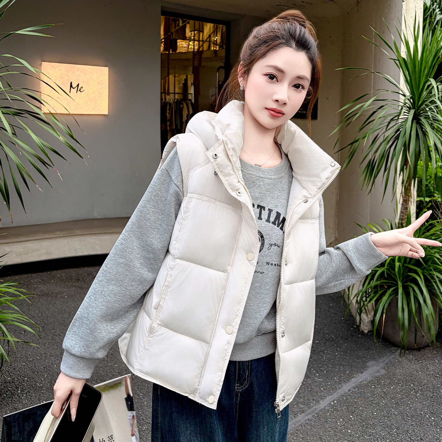 여성 후드 패딩 조끼 겨울 루즈핏 보온 베스트 데일리 레이어드 아우터
