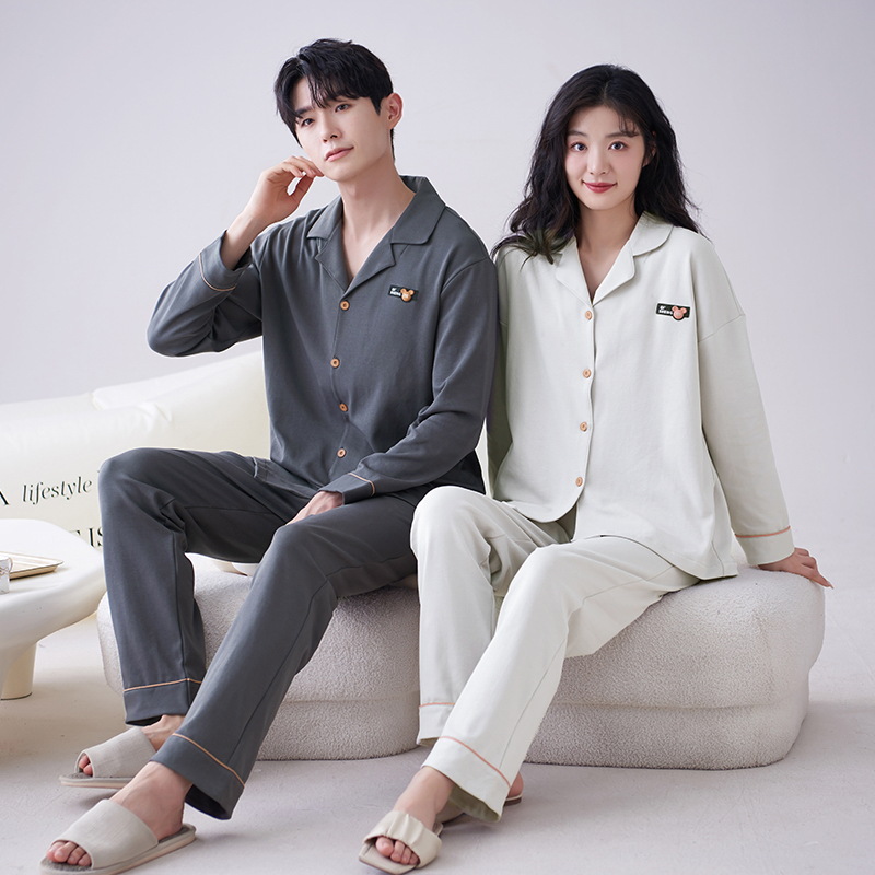 Nuevo Pijama de algodón puro para parejas Primavera y otoño prendas de vestir exteriores de algodón de manga larga más tamaño cardigan simple traje de desgaste para el hogar de los hombres