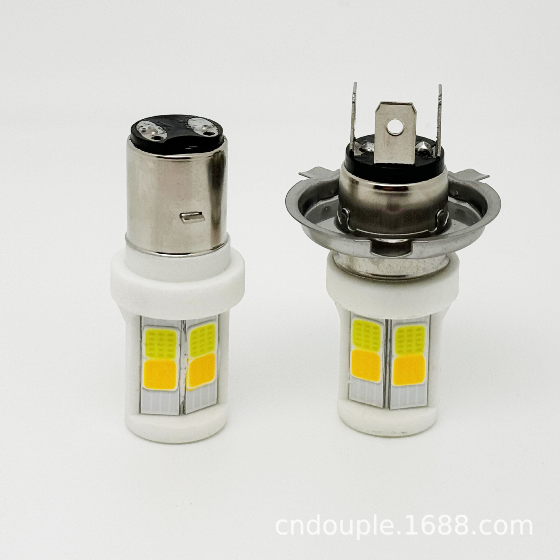 Motocicleta LED faro doble garra BA20D tres lados cuatro lados bombilla luminosa H4 LED bicolor incorporado faro modificado