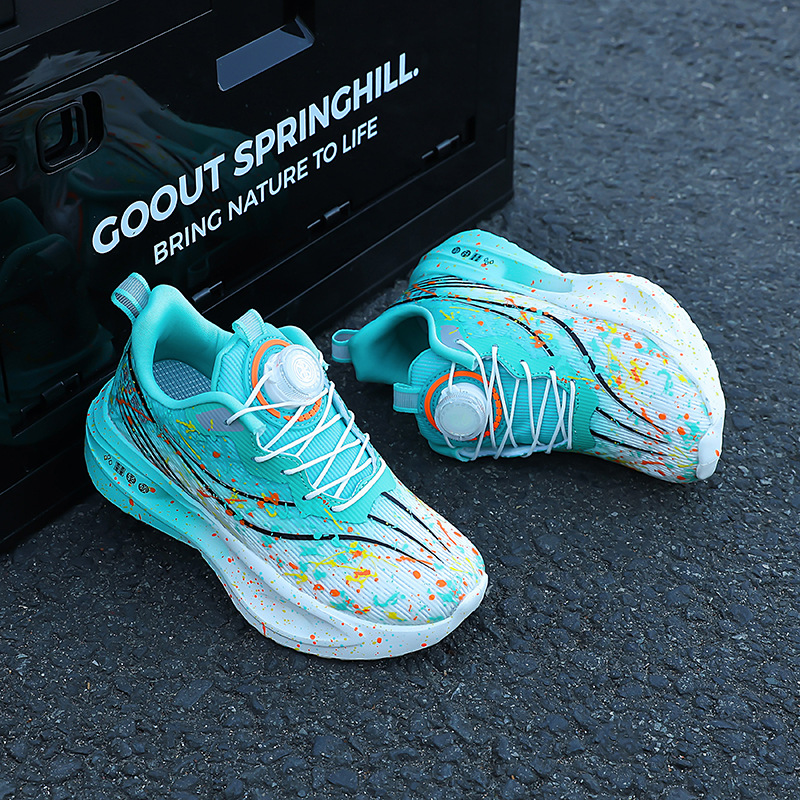 Niños 2025 nuevas zapatillas de deporte coloridas transpirables al aire libre zapatillas de deporte de hebilla giratoria zapatillas de carreras de luz nocturna juvenil