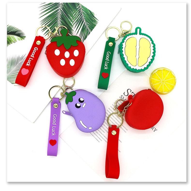 Cute Style Round Shape Kid'S Women's Animal Cartoon Fruit Silica Gel Zipper Kids Wallets