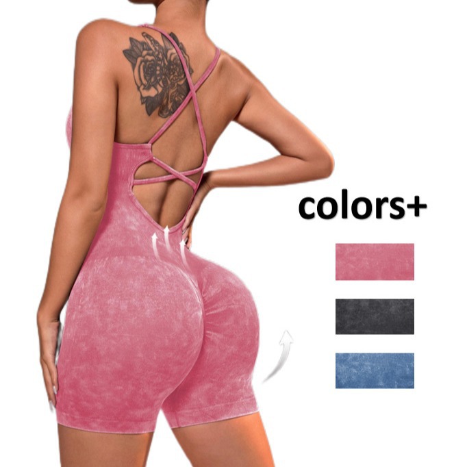 Cross-border Sanding Naked Yoga Sling Jumpsuit Women's Outdoor High-intensity Dance Fitness Frosted Sports Jumpsuit