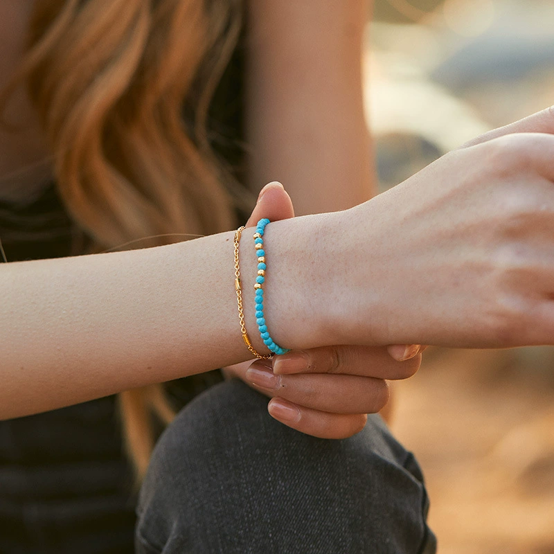 Бирюзовая латунная Bracelet натуральный камень ручной работы, бусина, цепь, (), 18 карат, стиль высокого качества
