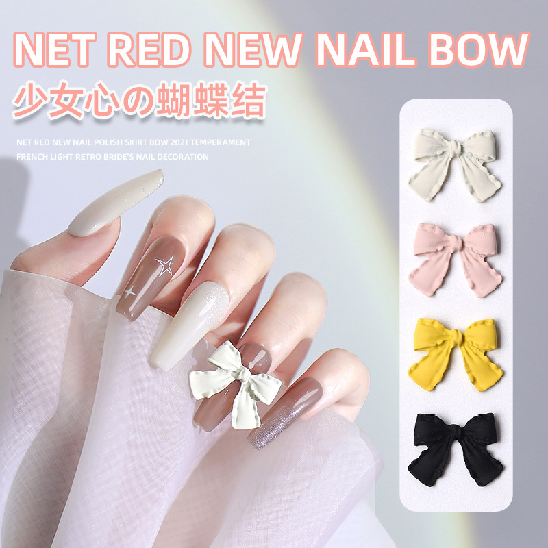 Blanco elegante esmerilado tridimensional de gran tamaño pequeño falda de encaje decoración de uñas Estilo coreano joyería de arco en línea celebridad uñas