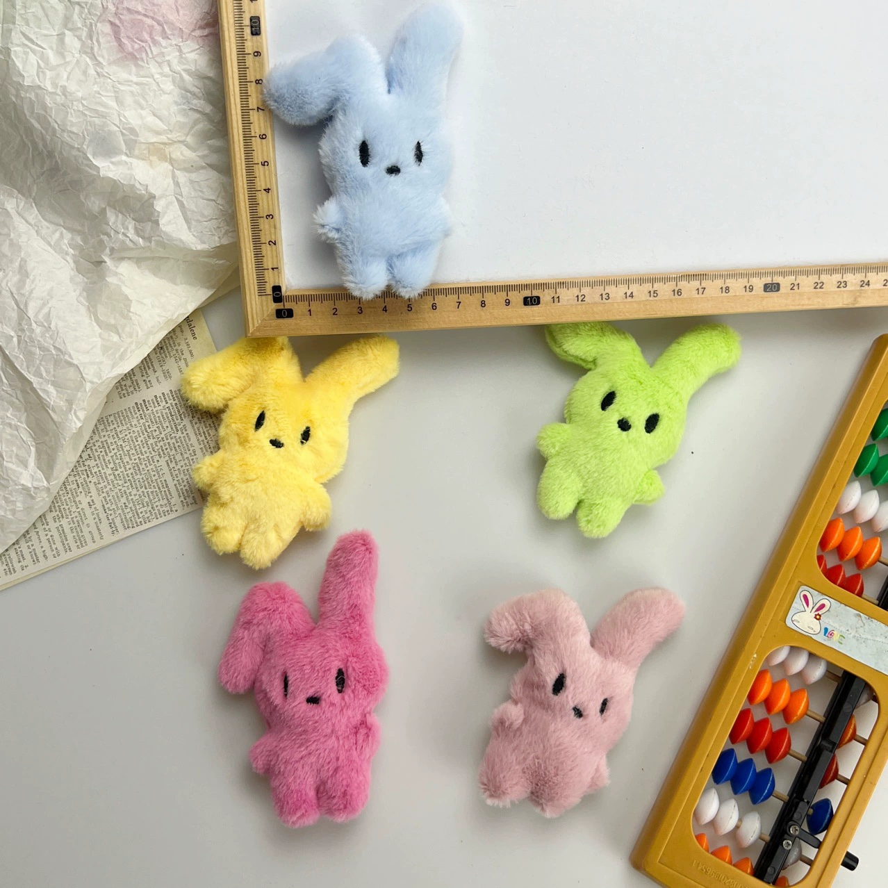 Plush Rabbit Doll, Handmade Cute Folding-Ears Accessory, 9×5.75×2 cm, Multi-color