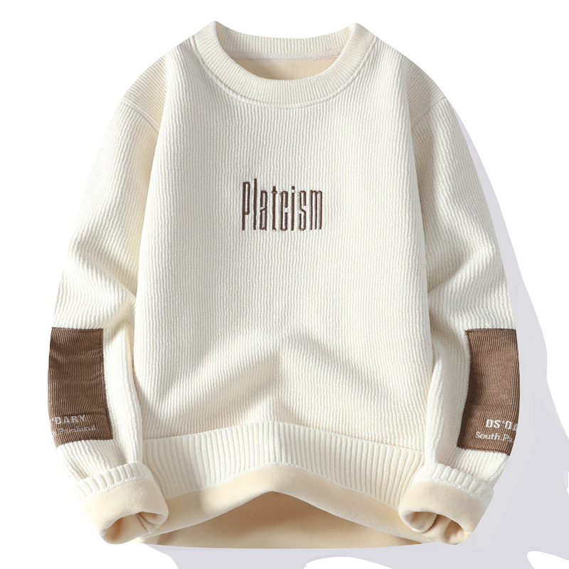 Una camiseta de terciopelo de cuello redondo para hombres otoño y invierno con camiseta de terciopelo de oro para hombres.