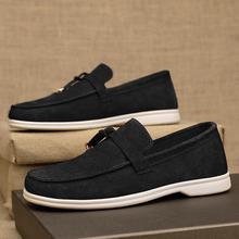 2025夏季男士休闲豆豆鞋圆头欧美风一脚蹬轻便时尚绒面乐福鞋代发