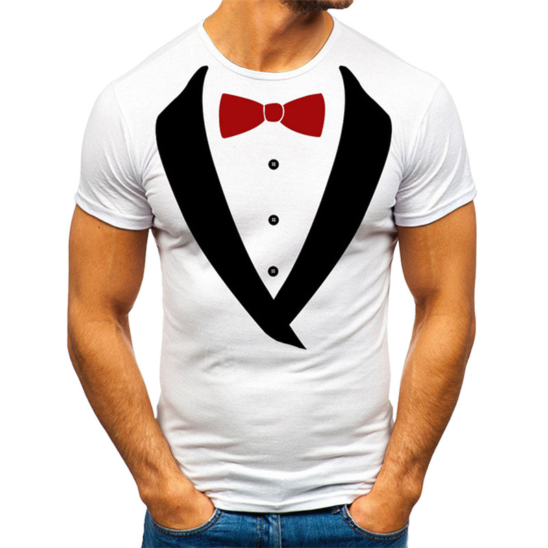 Camiseta de los hombres europeos y americanos traje de moda falso dos piezas 3D impresión de los hombres Slim Top Fuente de fábrica en stock al por mayor