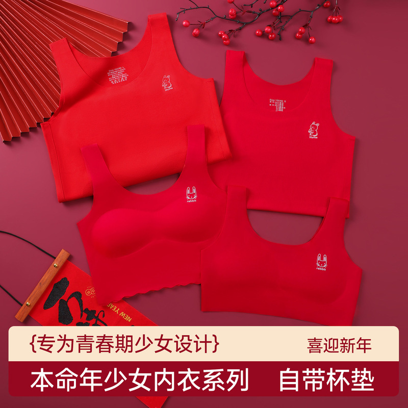 Yinsi Ni 12-Year-Old Girl's Zodiac Year Underwear Children's Red Vest Student Development Period Bra 2025 Horse