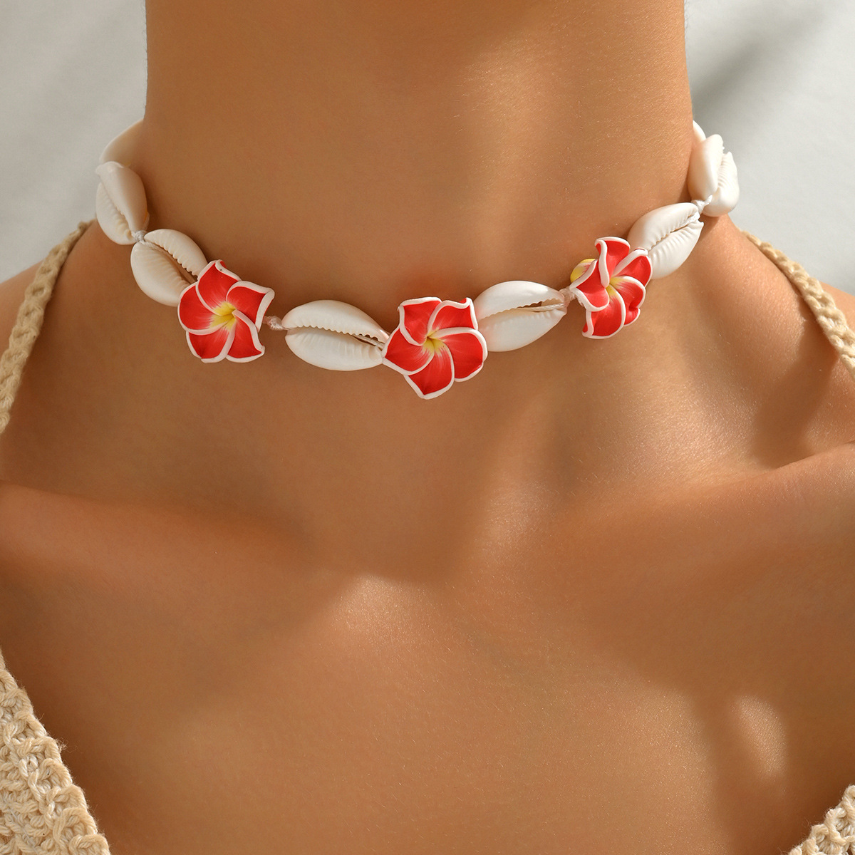 Cruz-frontera tobillera nuevo estilo bohemio Concha anudada a mano de estilo bohemio de La Flor tejida cuerda tobillera al por mayor
