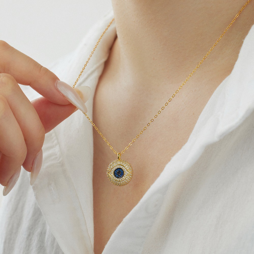 7g Weight 925 Sterling Silver Pendant Material Zircon Inlay Material Pendant Necklace Classification 925 sterling silver Chain Material cable chain Chain Type 1 Piece Quantity Daily Occasion 925 Sterling Silver Material Palm, Eye Pattern Women's Gender Hollow Out, Inlay Design Simple Style, IG Style Style 925 Sterling Silver Zircon Cable Chain Hollow Out Inlay Palm Eye Pendant Necklace 55