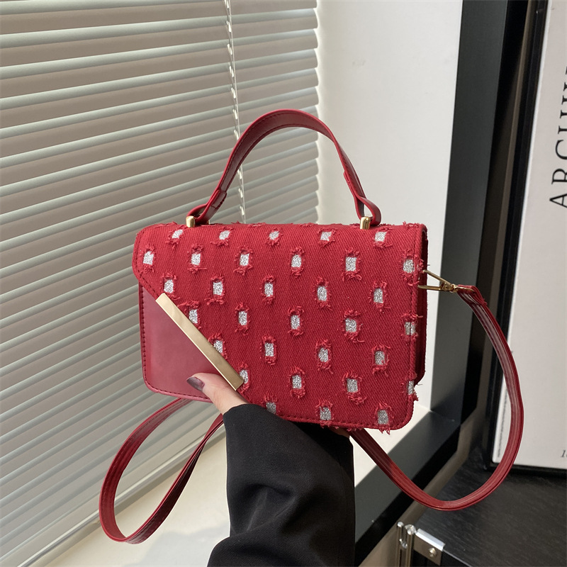 Bolsos transfronterizos para mujer 2024 nuevo denim de moda de moda casual colorida cadena de todo fósforo bandolera pequeño bolso cuadrado