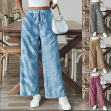 2025春夏新款欧美跨境外贸女装独立站亚马逊条纹休闲优雅直筒裤女