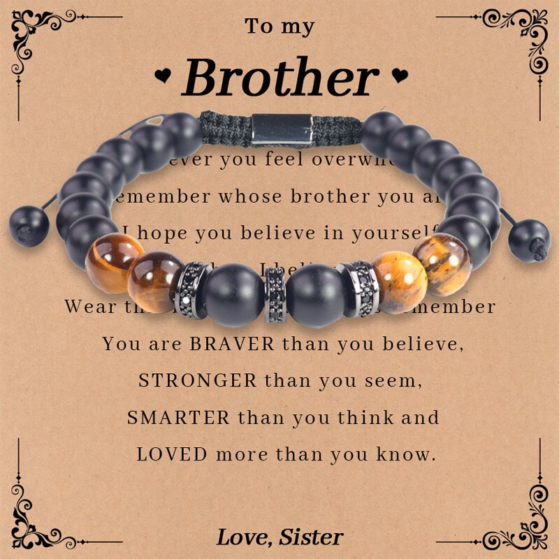 Cross-Border New Product Handmade Woven Bracelet for Son, Husband, Boyfriend, Tiger Eye Stone Black Matte Bracelet Men's Jewelry