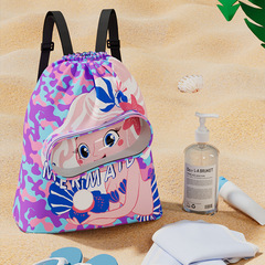 Cartoon children's swimming bag with dry-wet separation, toiletry bag, swimming storage bag, beach storage, drawstring, backpack, cute