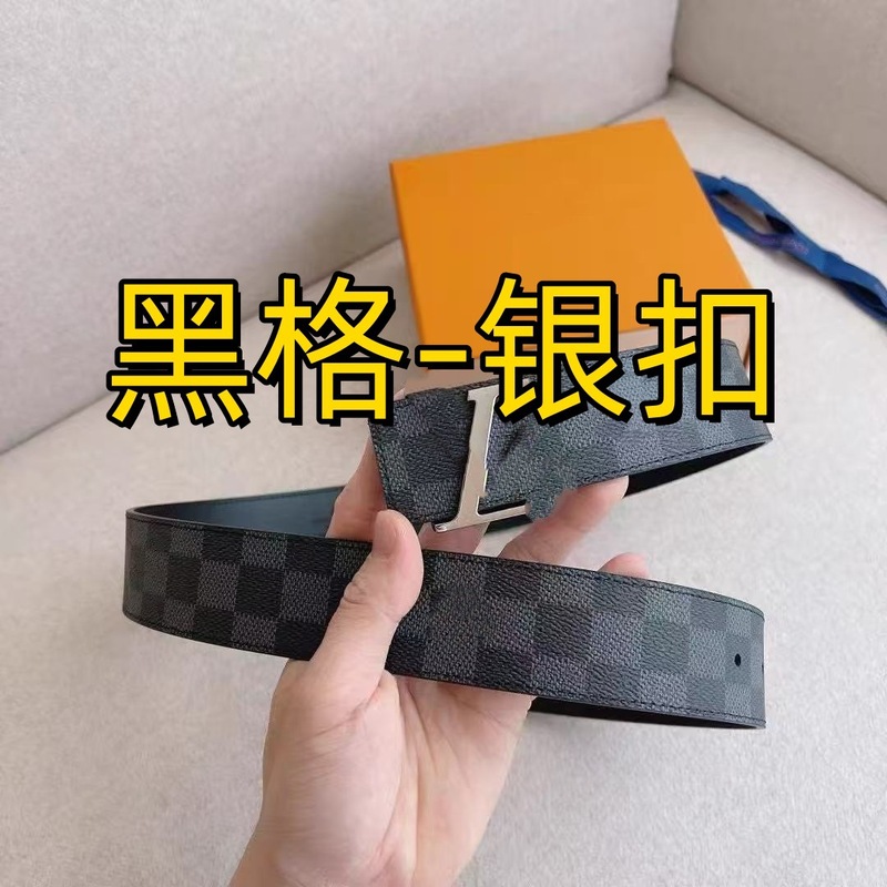 广州男士皮带男款韩版潮休闲百搭韩系平滑扣字母格纹个性裤带腰带|undefined