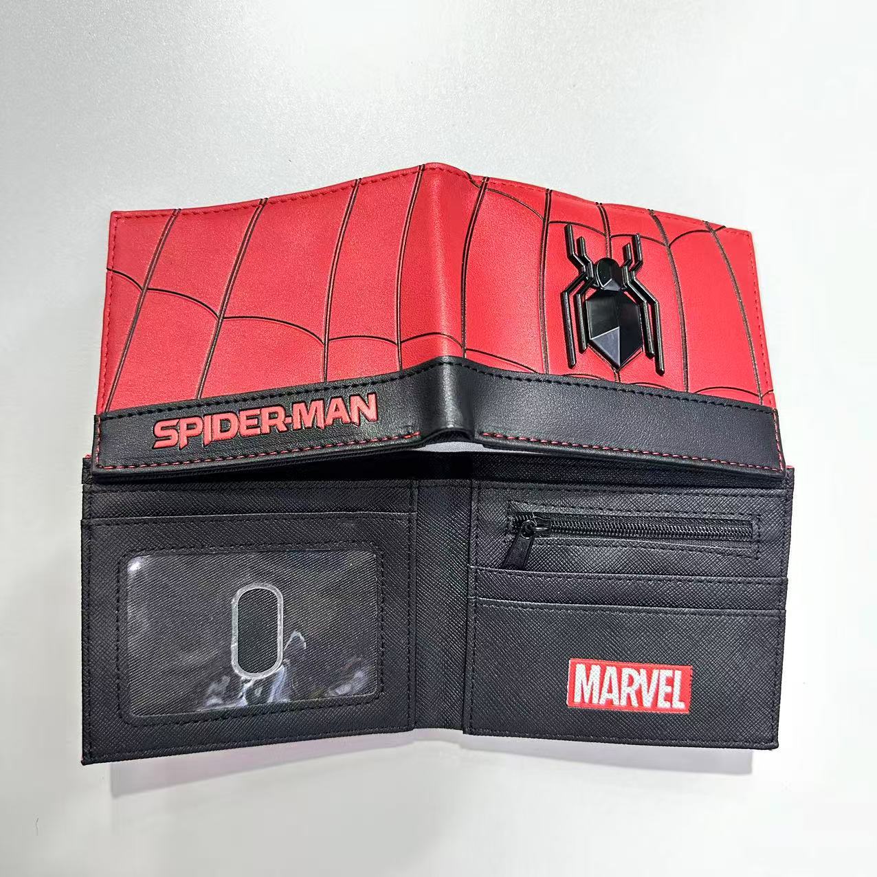 Monedero de cuero con parche metálico en relieve de Spider-Man, billetera para estudiantes y superhéroes