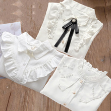 女童长袖白衬衫棉儿童薄款白色衬衣中大童表演服小学生校服翻领