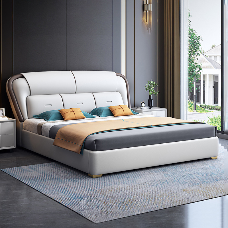 Leather Bed. Master Bedroom 1.8m Double Bed Classy Elegant 1.5m Technical Cloth Solid Wood Bed 2025 New Style