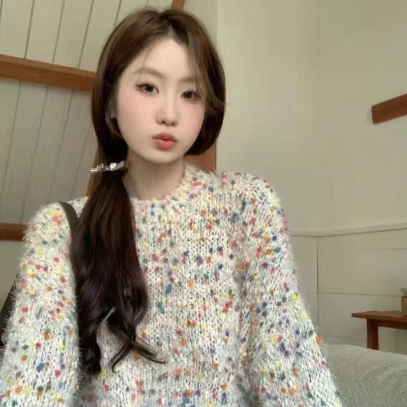 Rainbow woolen woven sweater handmade