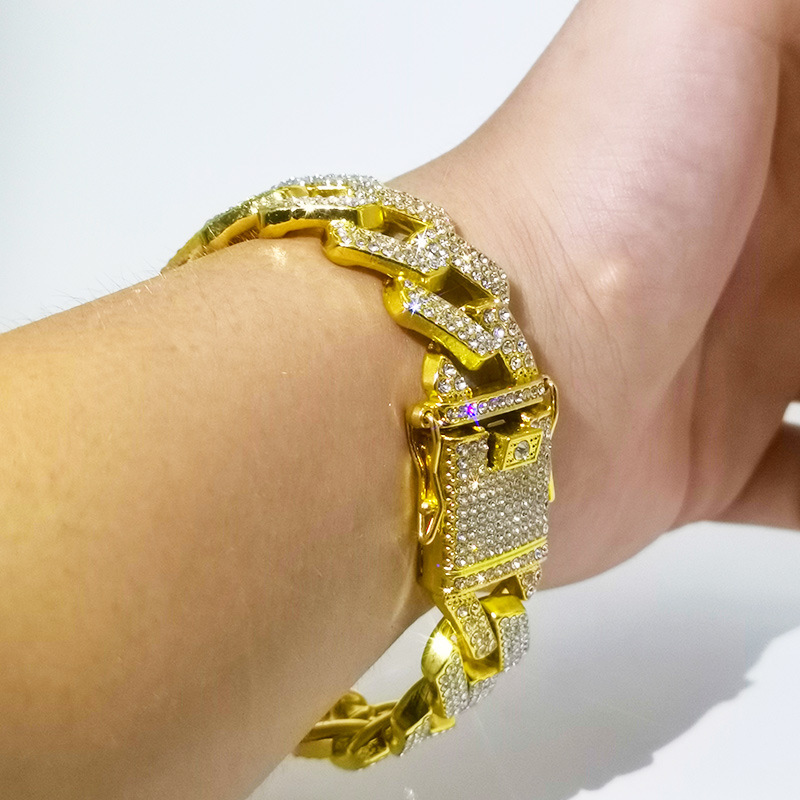 20mm three row chain men's and women's coarse alloy bracelet INS hip-hop diamond inlaid Cuban necklace_voghion.com