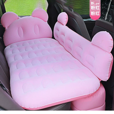 Outdoor Travel Flocked Mattress Car: Vehicle-mounted inflatable bed - cartoon-bear-flocking-pink