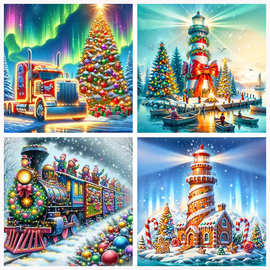跨境新款5D钻石画圣诞雪人节日系列装饰画DIY钻石画亚马逊爆款
