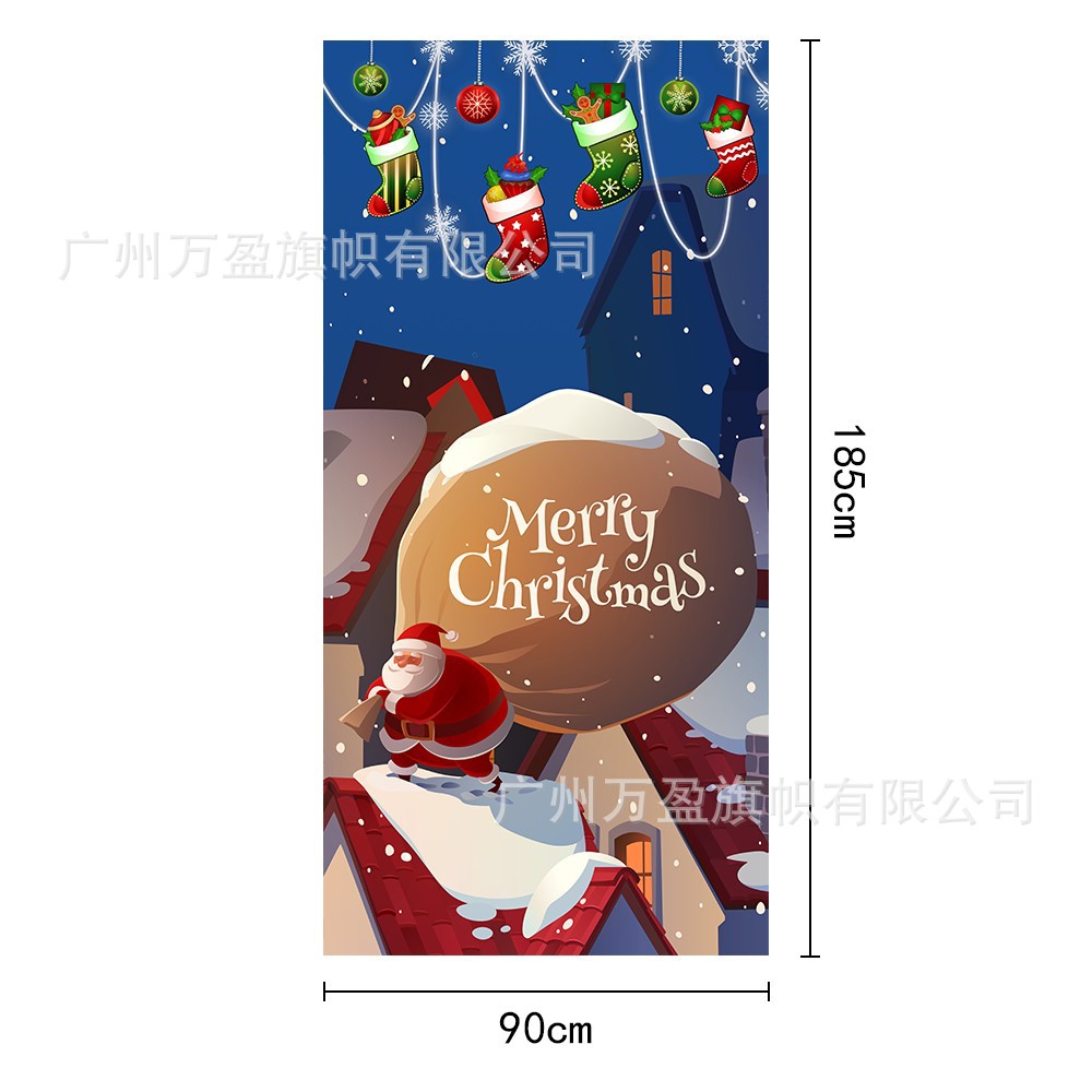 2025 nuevos productos de navidad cortina de bandera Santa Claus para ver la hoja de regalo decoración de tela colgante Bandera de bienvenida de Navidad