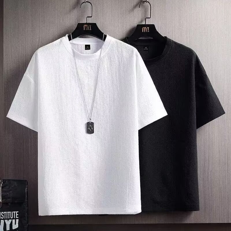 Ice silk breathable T-shirt men's summer round neck linen short sleeve fashion brand cheap simple half sleeve T-shirt clothes wholesale