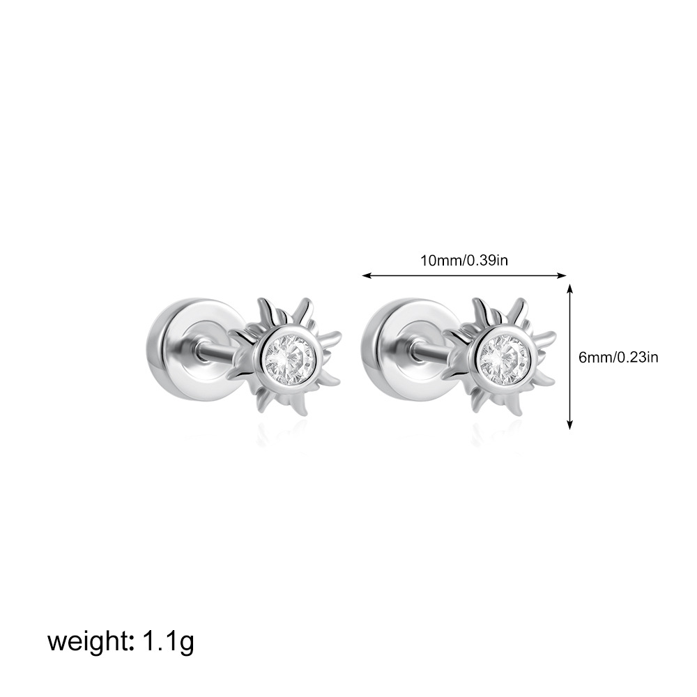 Sun, Star, Moon Pattern Unisex Gender 304 Stainless Steel Copper Sun Star Moon Electroplating Zircon Simple Style Plating Ear Studs
