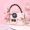 Small bag, shoulder bag, cute rabbit from pearl, cotton and linen, suitable for teen, Chanel style