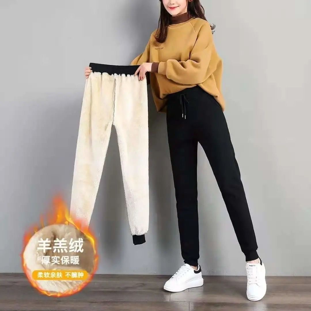 Women's Lamb Wool Pants Autumn and Winter Fleece Thickened Casual Jogger Slimming Versatile High-Waisted Harem Sweatpants