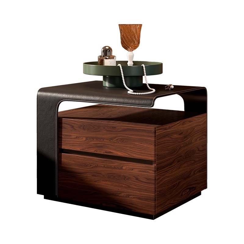 Mesita de noche retro italiana, armario de almacenamiento de doble bombeo, dormitorio principal, armario de almacenamiento junto a la cama de estilo antiguo, nogal doméstico