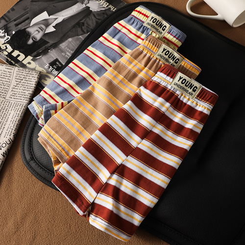 New Men's Striped Polo Pants Cotton Men's Straight Leg Pants Plus Size Medium Waist Korean Style Summer Breathable Loose Four-Panel Pants