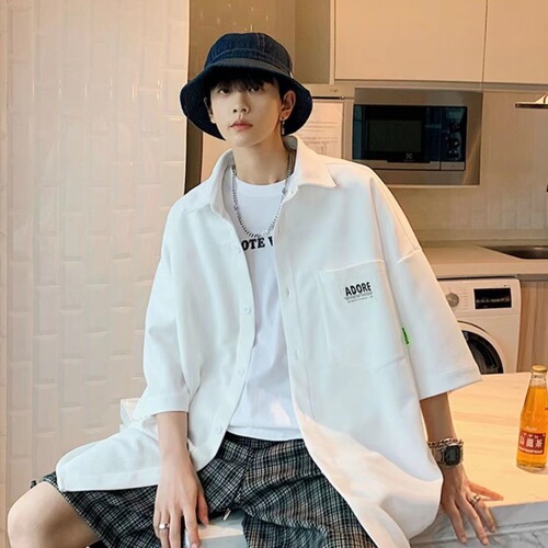Men's Short-sleeve Wafer Shirt for Summer 2024, Stylish and Rugged, High-end Student Style, Trendy and Thin Jacket