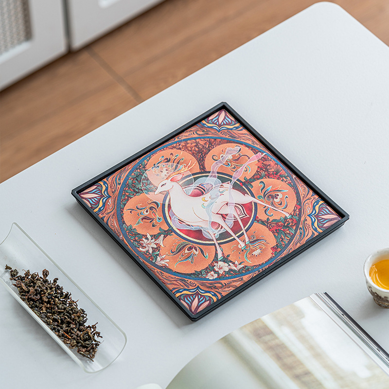 Dunhuang Nine-Colored Deer Dry Bubble Tray Chinese Simple Square Small Tea Table Creative Water-Absorbing Tea Tray Household Drainage Tray